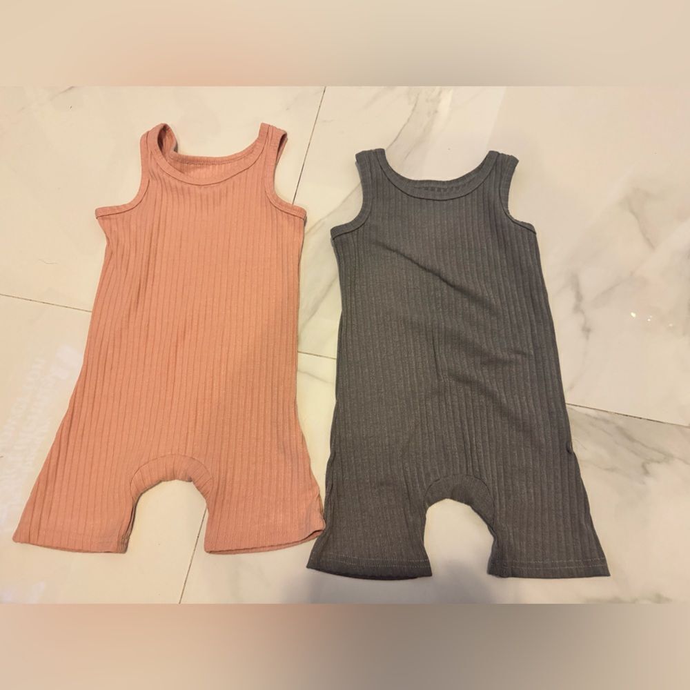 Ribbed Sleeveless kids Rompers in Pink and Gray #22